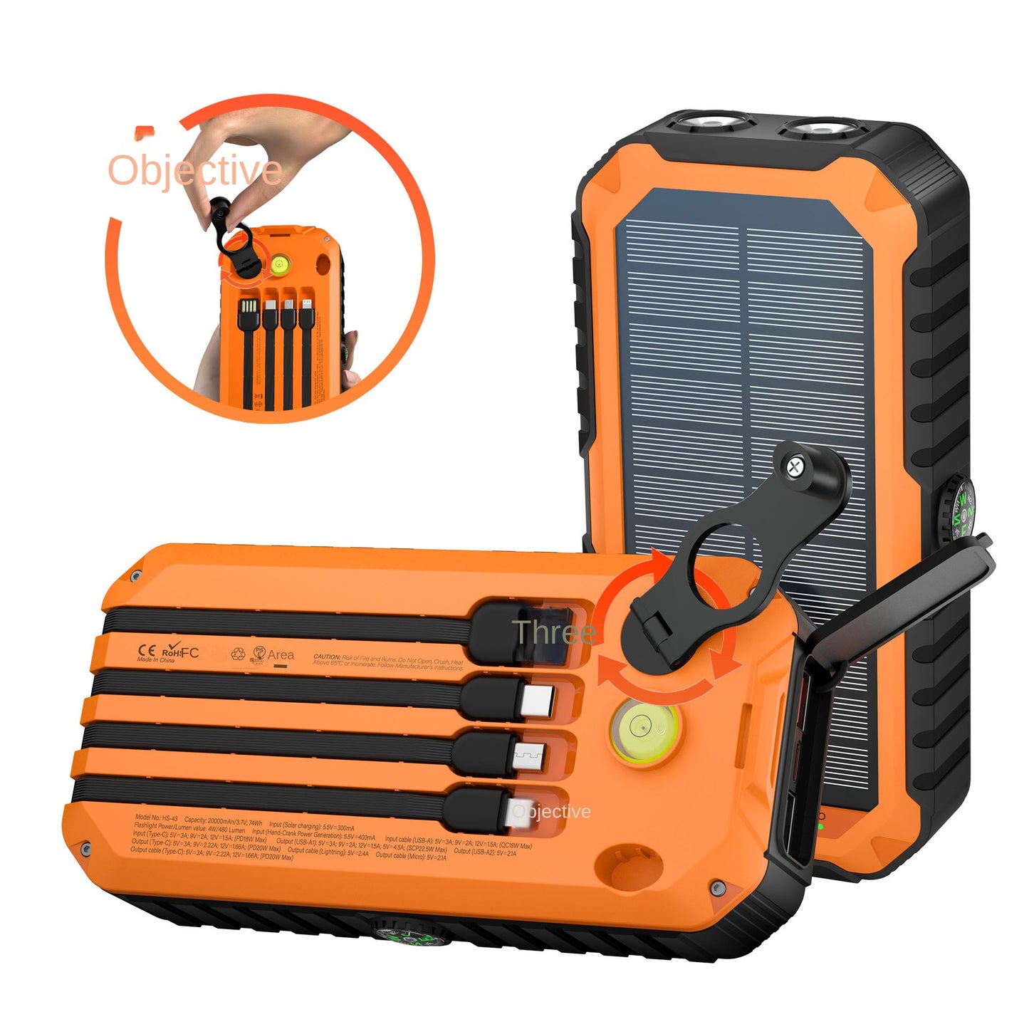 Solar Hand Crank Power Generation Fast Charging Power Bank
