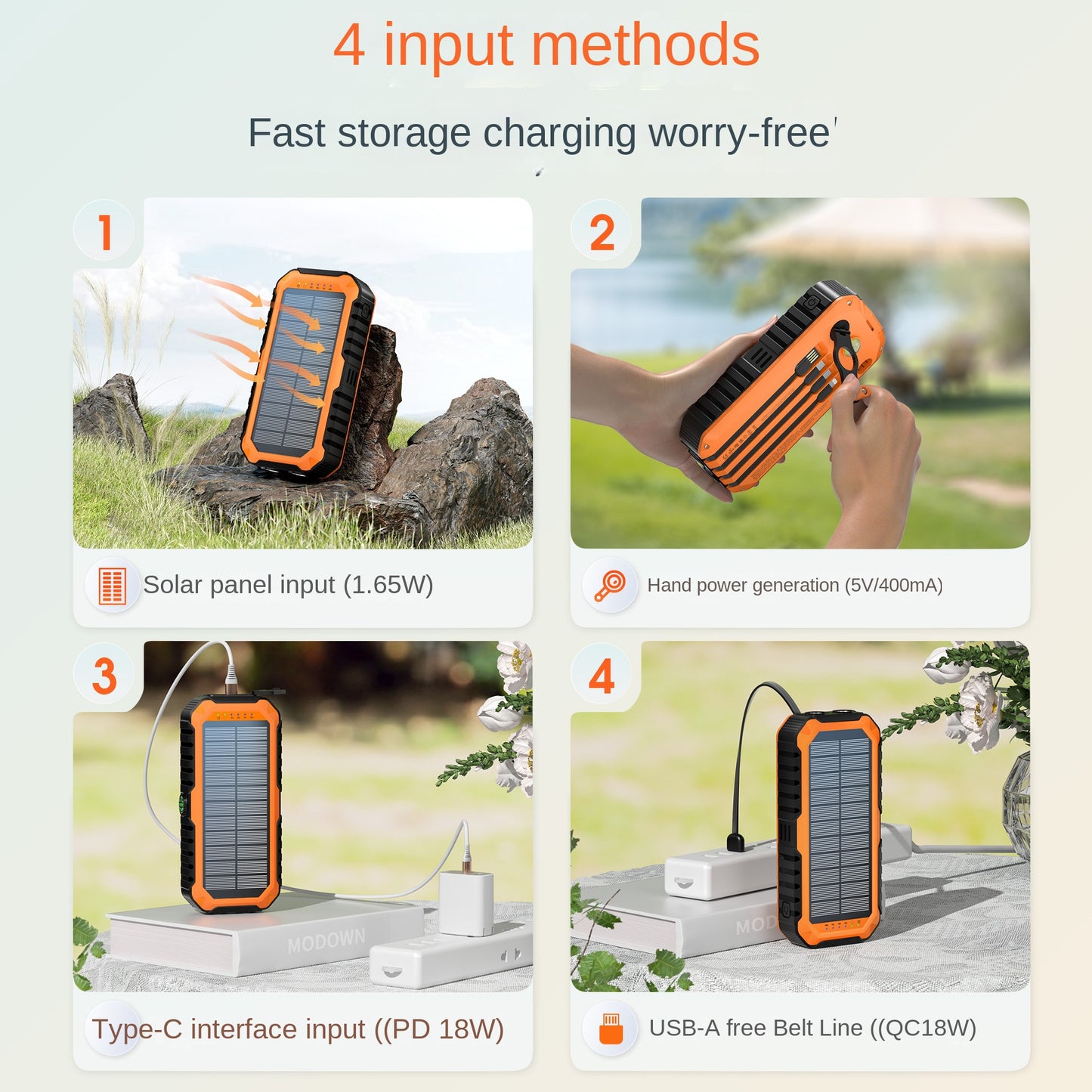 Solar Hand Crank Power Generation Fast Charging Power Bank